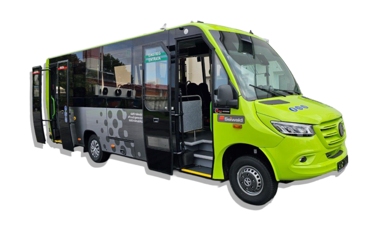 kleiner Bus in grellem Grün für innenstädtischen Transport von KBus